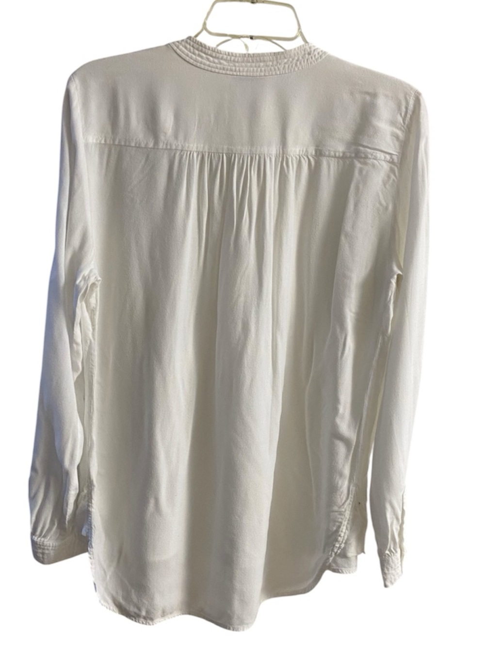 Sundance White Cotton Pintuck Pleated Long Sleeve Henley Blouse Medium - Picture 2 of 6